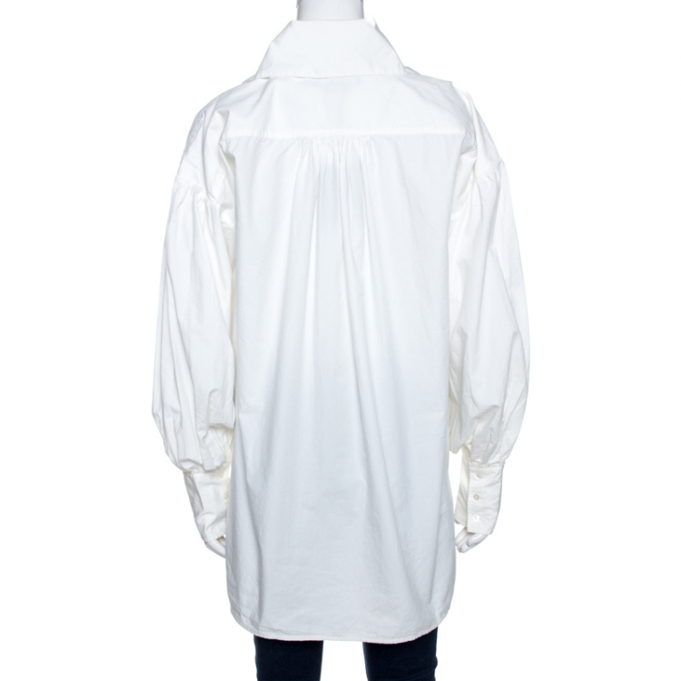 Pre Owned Ralph Lauren White Cotton Balloon Sleeve Oversized Blouse M
