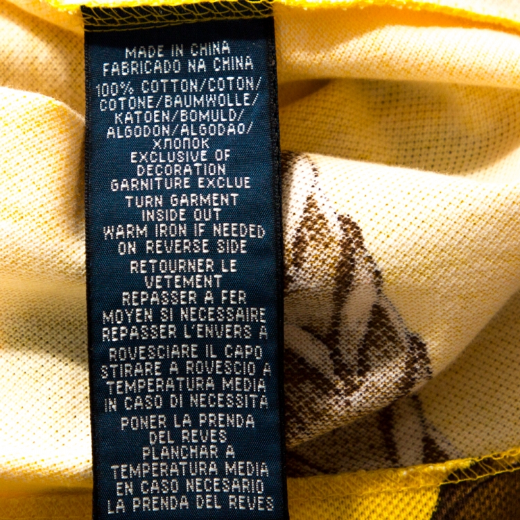 Pre Owned Ralph Lauren Yellow Equestrian Print Cotton Skinny Polo T-Shirt M