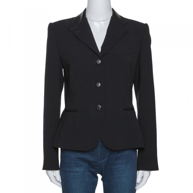 مملوكة مسبقًا Ralph Lauren Black Wool Leather Trim Dalphine Jacket M