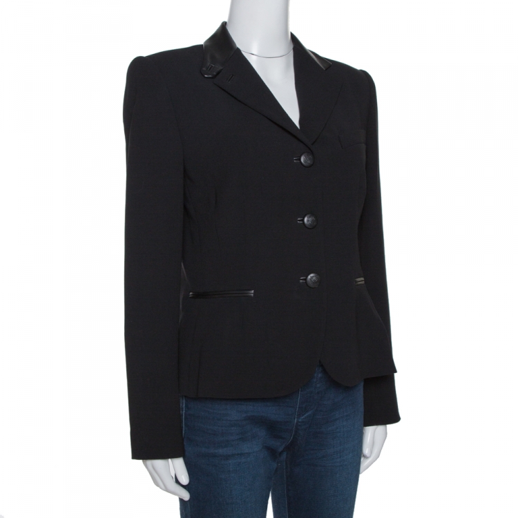 مملوكة مسبقًا Ralph Lauren Black Wool Leather Trim Dalphine Jacket M