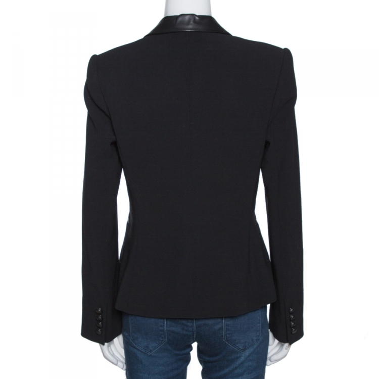 مملوكة مسبقًا Ralph Lauren Black Wool Leather Trim Dalphine Jacket M