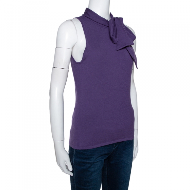 Pre Owned Ralph Lauren Orchid Purple Cashmere Knit Sleeveless Necktie Top M