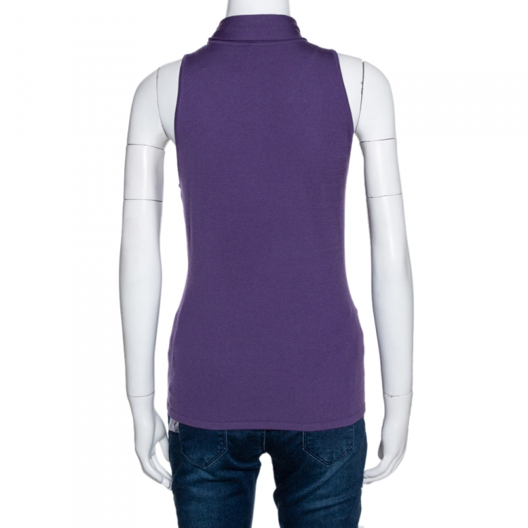 Pre Owned Ralph Lauren Orchid Purple Cashmere Knit Sleeveless Necktie Top M