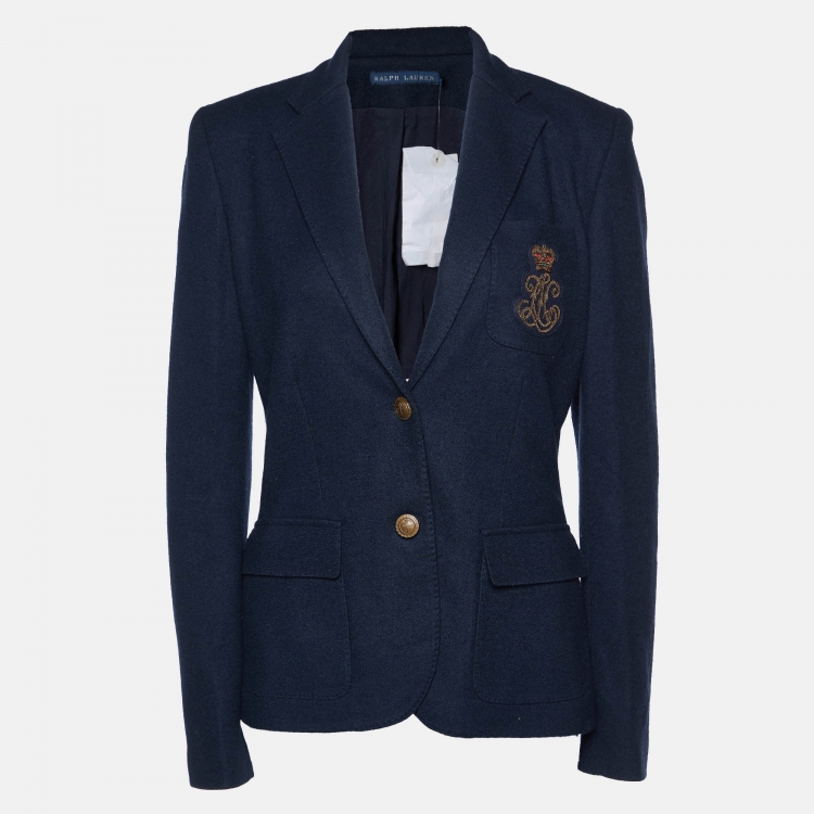 Pre Owned Ralph Lauren Navy Blue Wool Crest Detail Blazer M