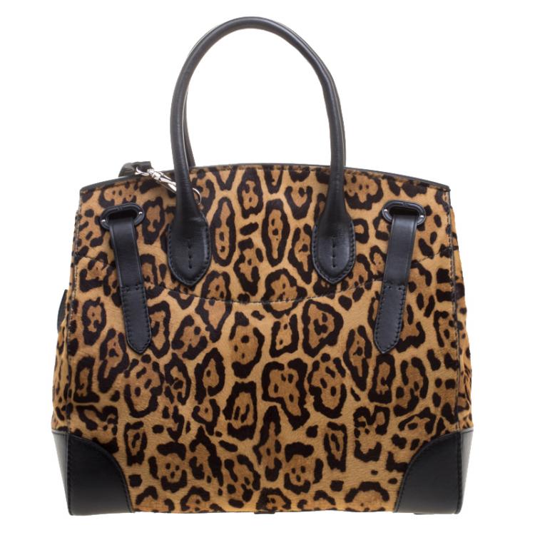 Pre Owned Ralph Lauren Black Leopard Print Calf Hair and Leather Ricky Tote