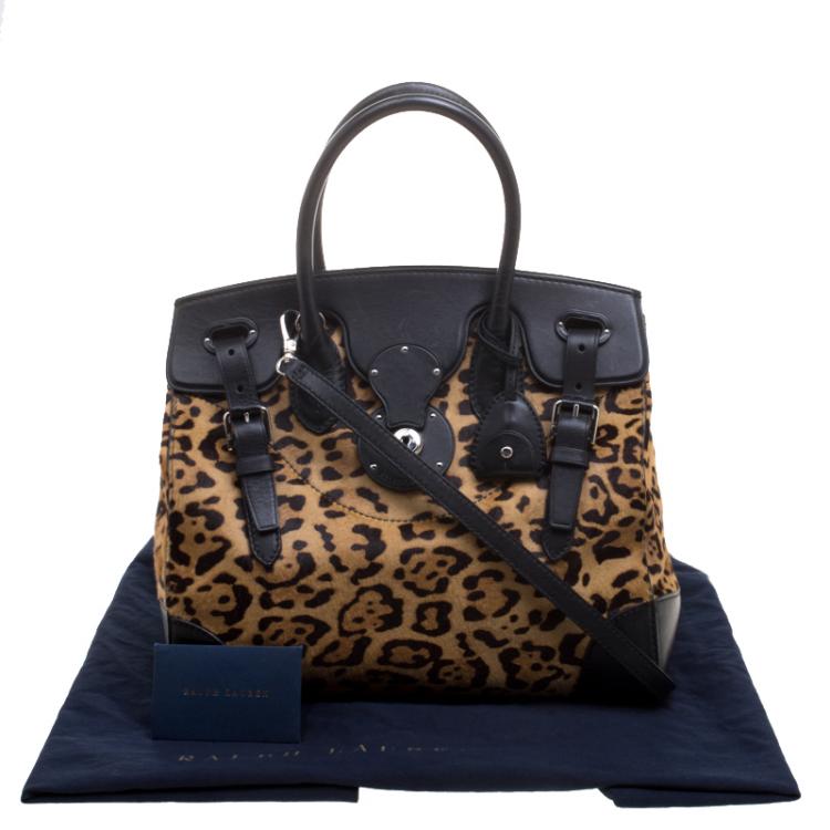 Pre Owned Ralph Lauren Black Leopard Print Calf Hair and Leather Ricky Tote