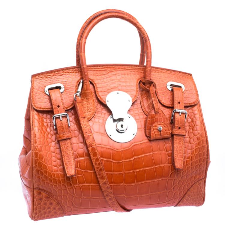 Pre Owned Ralph Lauren Orange Alligator Ricky Top Handle Bag
