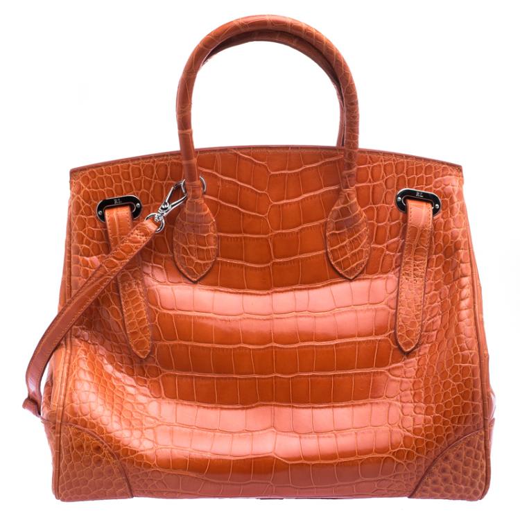 Pre Owned Ralph Lauren Orange Alligator Ricky Top Handle Bag