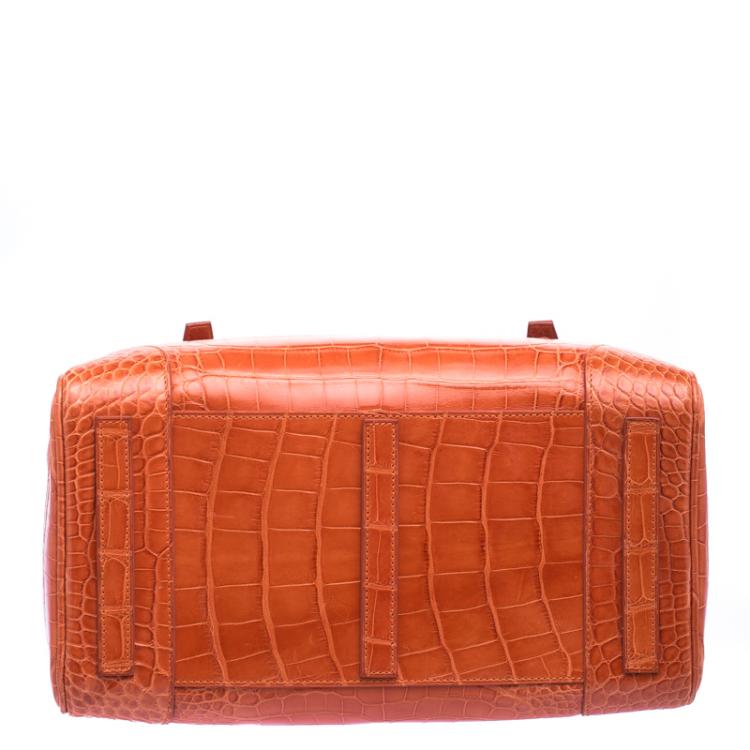 Pre Owned Ralph Lauren Orange Alligator Ricky Top Handle Bag