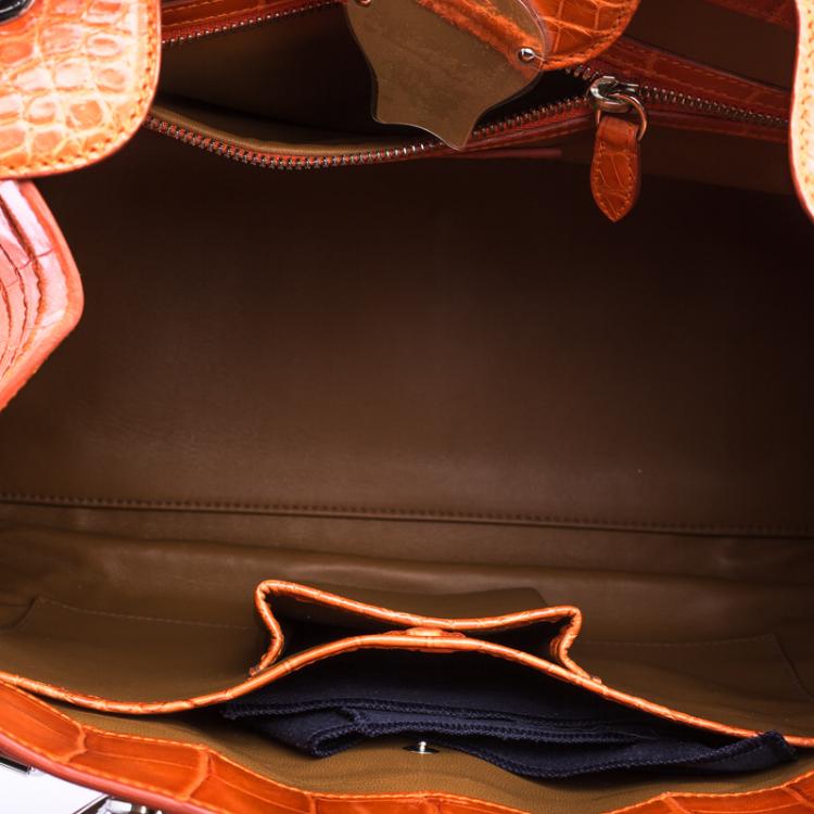 Pre Owned Ralph Lauren Orange Alligator Ricky Top Handle Bag