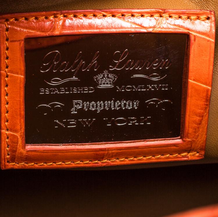 Pre Owned Ralph Lauren Orange Alligator Ricky Top Handle Bag