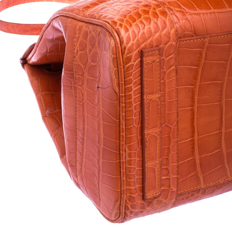 Pre Owned Ralph Lauren Orange Alligator Ricky Top Handle Bag