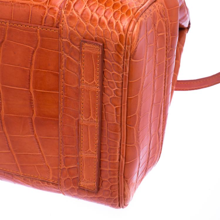 Pre Owned Ralph Lauren Orange Alligator Ricky Top Handle Bag