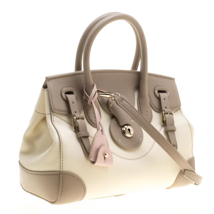 Pre Owned Ralph Lauren Taupe/Off White Leather Ricky Top Handle Bag