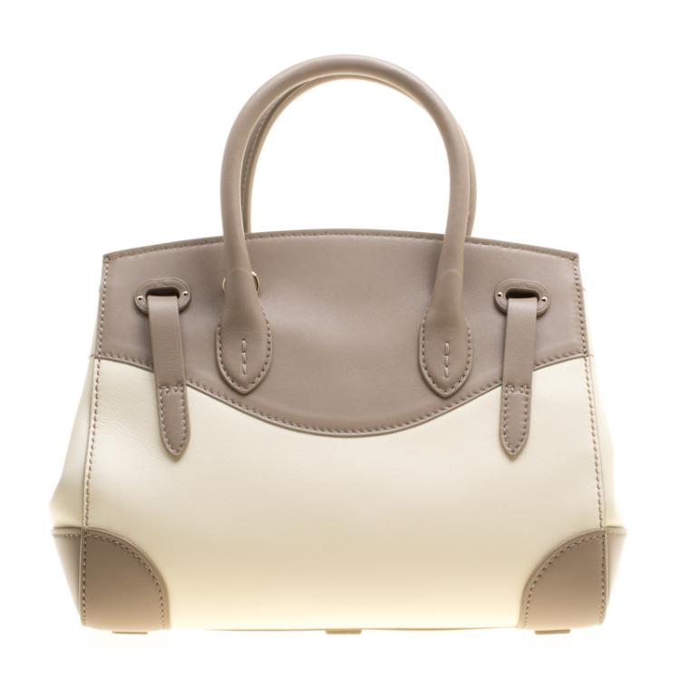 Pre Owned Ralph Lauren Taupe/Off White Leather Ricky Top Handle Bag