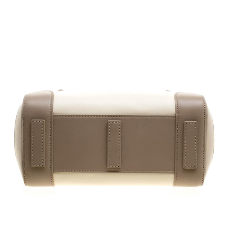 Pre Owned Ralph Lauren Taupe/Off White Leather Ricky Top Handle Bag