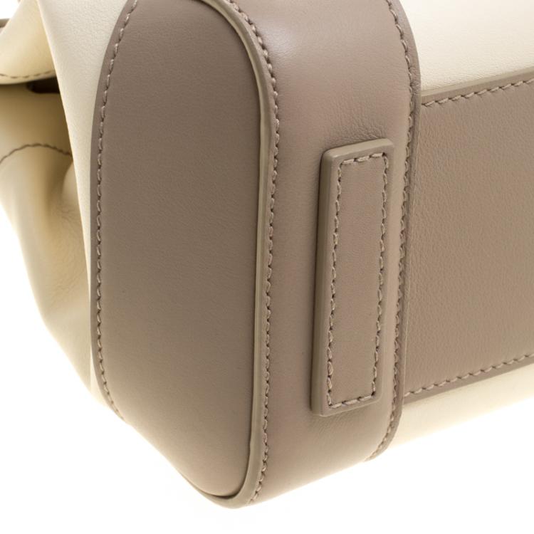 Pre Owned Ralph Lauren Taupe/Off White Leather Ricky Top Handle Bag