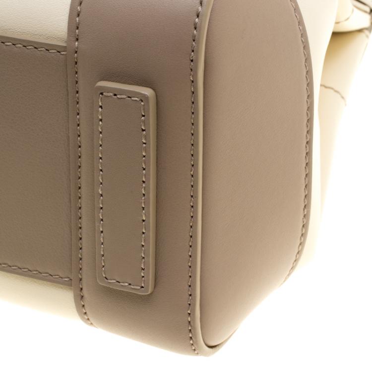 Pre Owned Ralph Lauren Taupe/Off White Leather Ricky Top Handle Bag