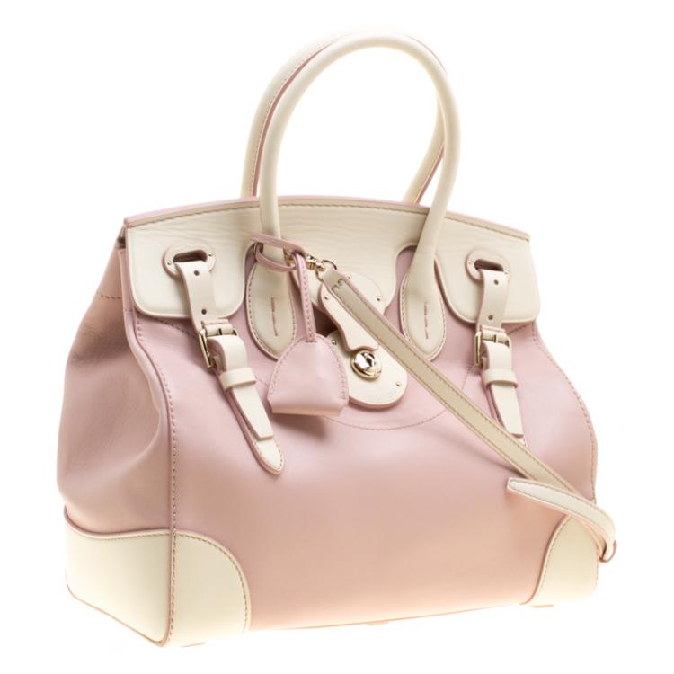 Pre Owned Ralph Lauren Off White/Blush Pink Leather Ricky Top Handle Bag
