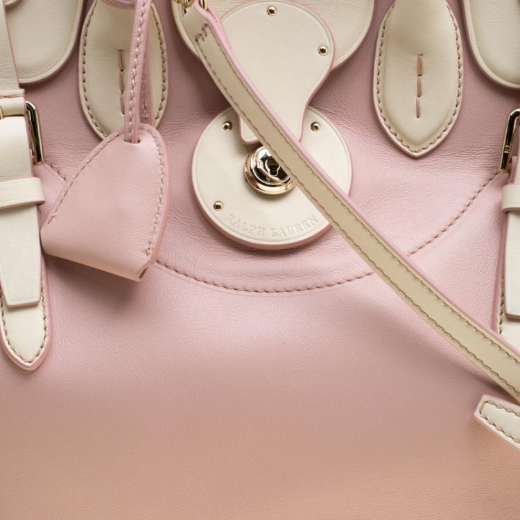 Pre Owned Ralph Lauren Off White/Blush Pink Leather Ricky Top Handle Bag