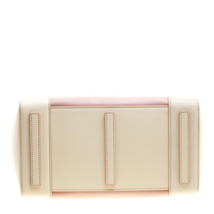 Pre Owned Ralph Lauren Off White/Blush Pink Leather Ricky Top Handle Bag