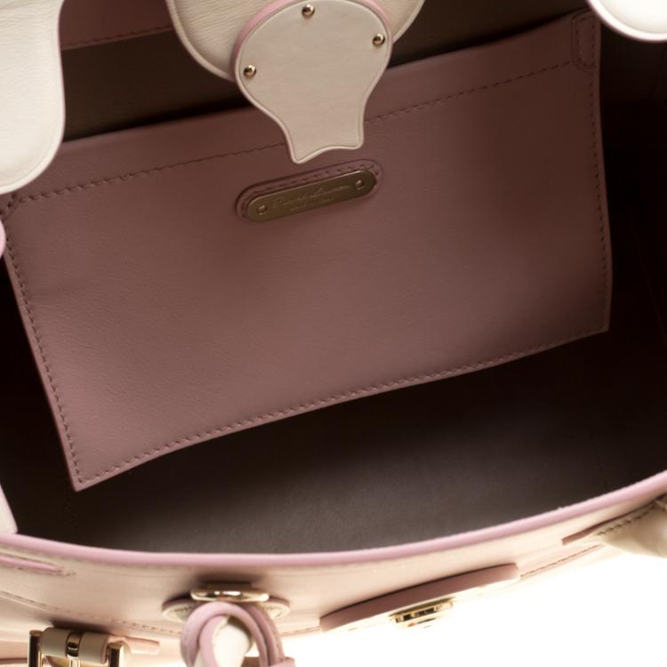 Pre Owned Ralph Lauren Off White/Blush Pink Leather Ricky Top Handle Bag