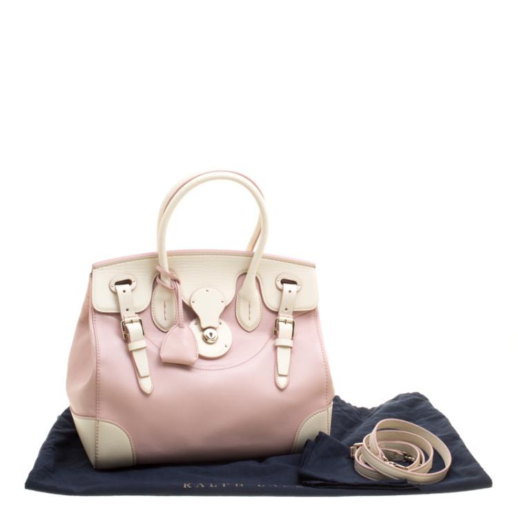 Pre Owned Ralph Lauren Off White/Blush Pink Leather Ricky Top Handle Bag