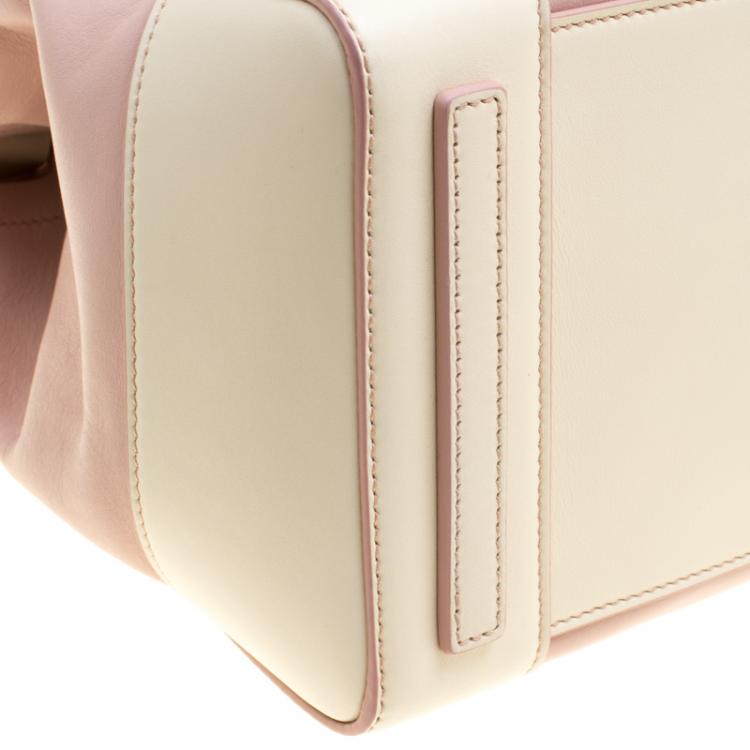 Pre Owned Ralph Lauren Off White/Blush Pink Leather Ricky Top Handle Bag