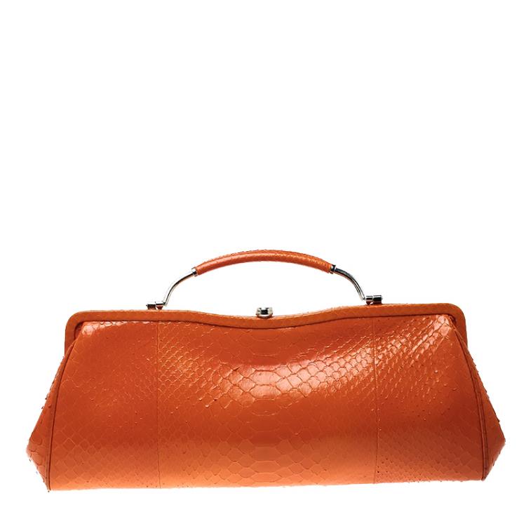Pre Owned Ralph Lauren Orange Leather Clutch Bag