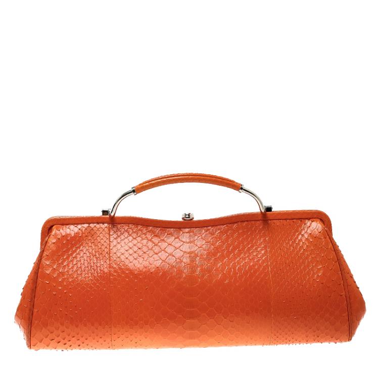 Pre Owned Ralph Lauren Orange Leather Clutch Bag
