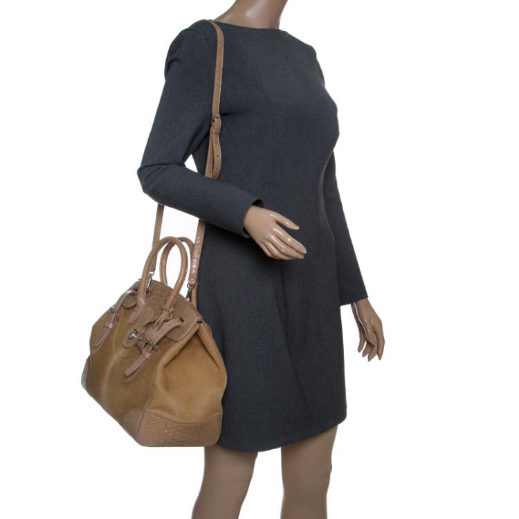 Pre Owned Ralph Lauren Beige Calf Hair and Python Ricky Top Handle Bag