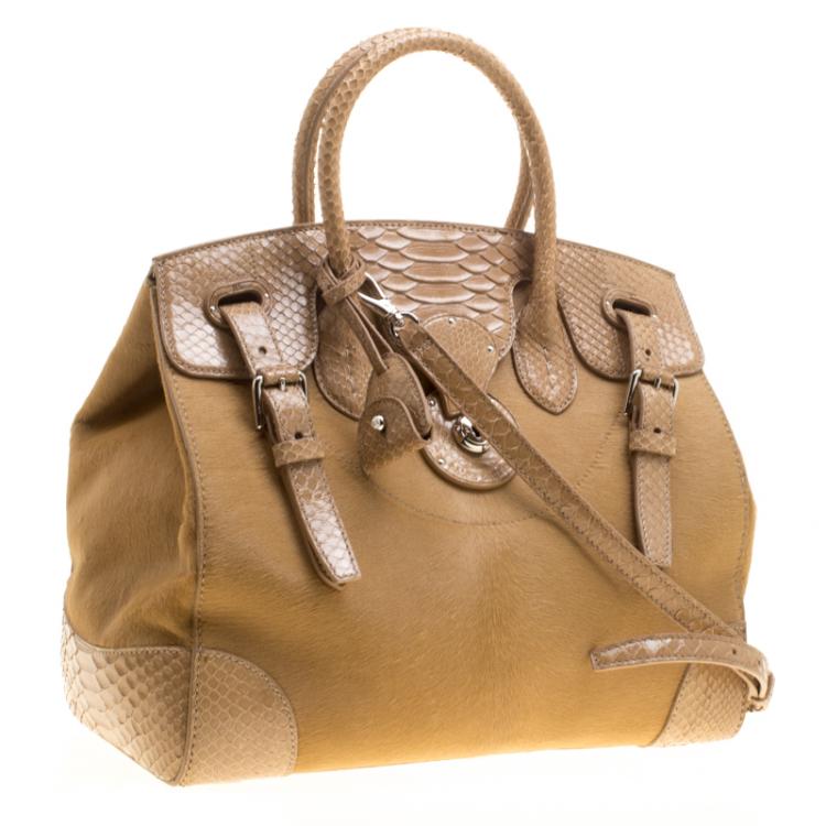Pre Owned Ralph Lauren Beige Calf Hair and Python Ricky Top Handle Bag