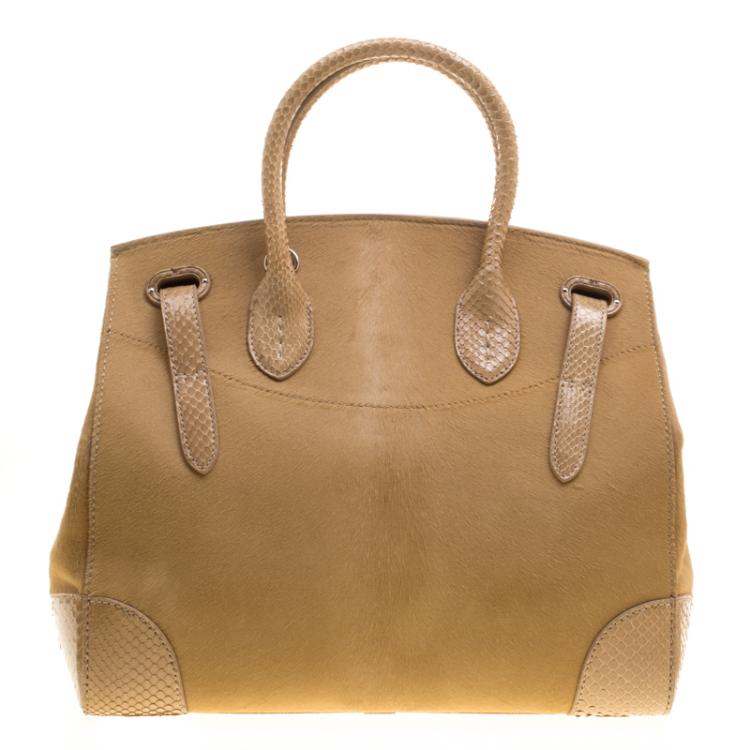 Pre Owned Ralph Lauren Beige Calf Hair and Python Ricky Top Handle Bag