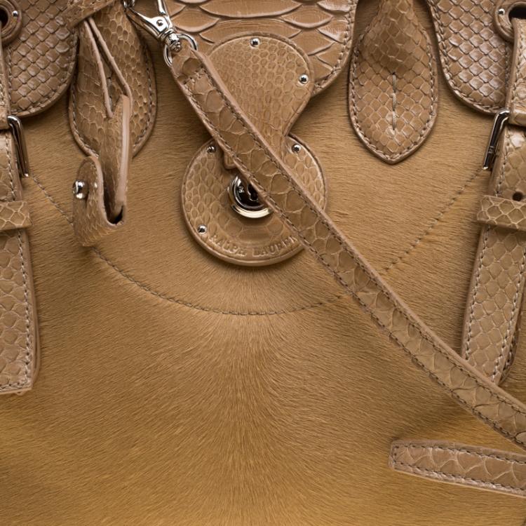 Pre Owned Ralph Lauren Beige Calf Hair and Python Ricky Top Handle Bag