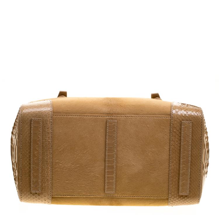 Pre Owned Ralph Lauren Beige Calf Hair and Python Ricky Top Handle Bag
