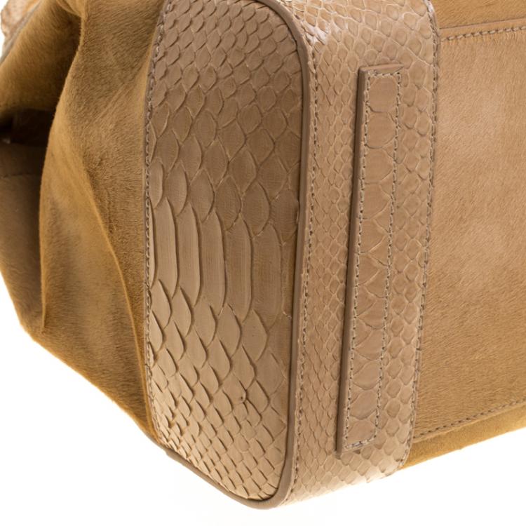 Pre Owned Ralph Lauren Beige Calf Hair and Python Ricky Top Handle Bag