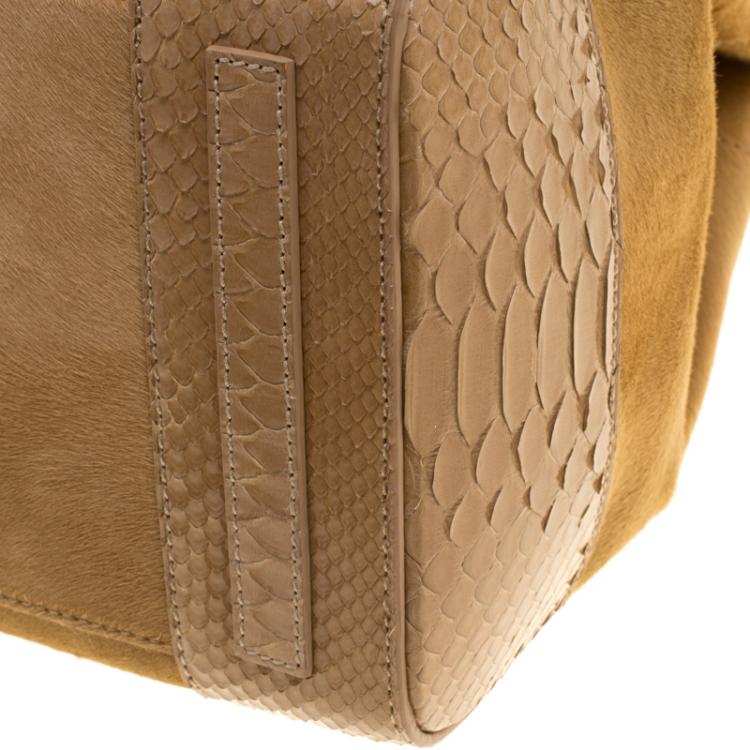 Pre Owned Ralph Lauren Beige Calf Hair and Python Ricky Top Handle Bag