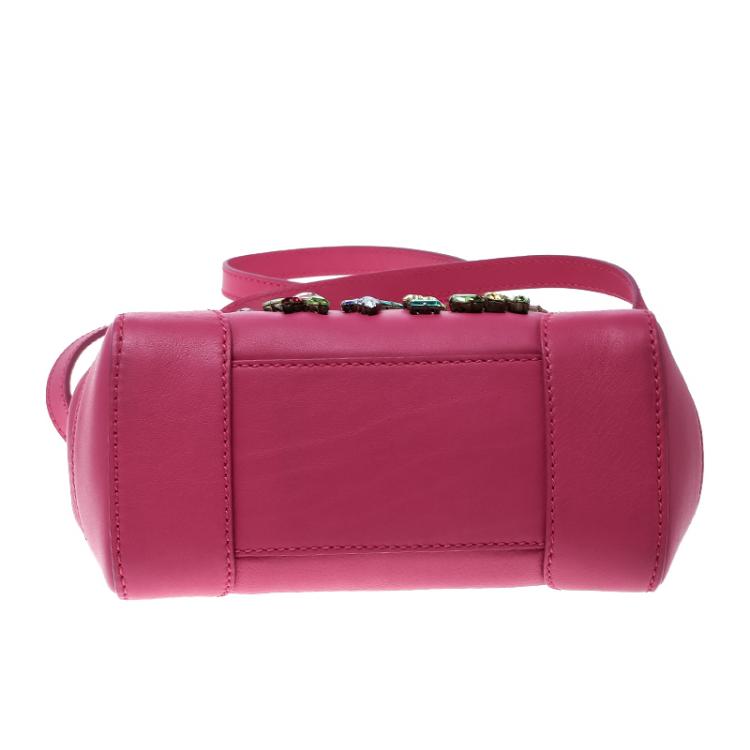 Pre Owned Ralph Lauren Pink Leather Mini Tiffin Crystal Embellished Top Handle Bag