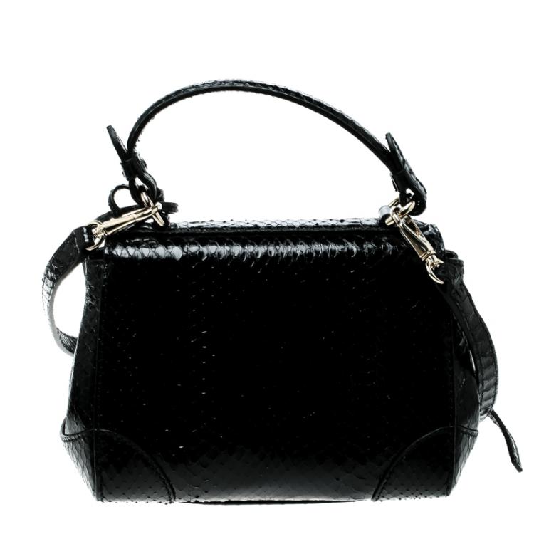 Pre Owned Ralph Lauren Black Leather Mini Tiffin Crystal Embellished Top Handle Bag