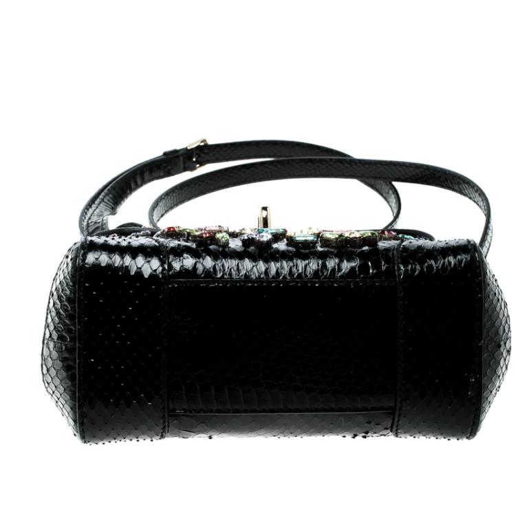 Pre Owned Ralph Lauren Black Leather Mini Tiffin Crystal Embellished Top Handle Bag