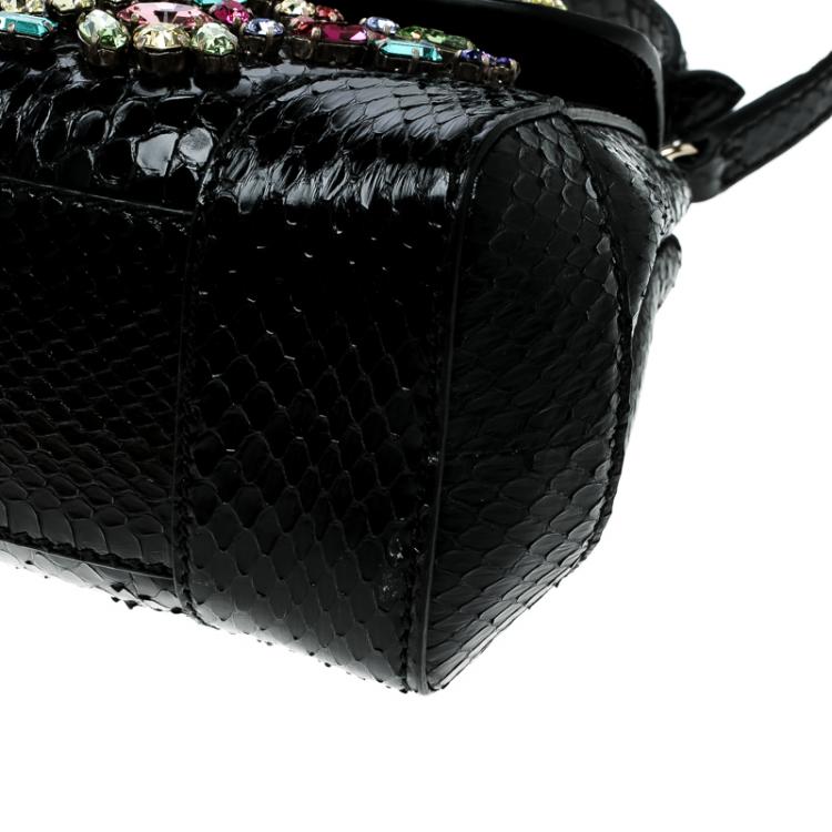 Pre Owned Ralph Lauren Black Leather Mini Tiffin Crystal Embellished Top Handle Bag