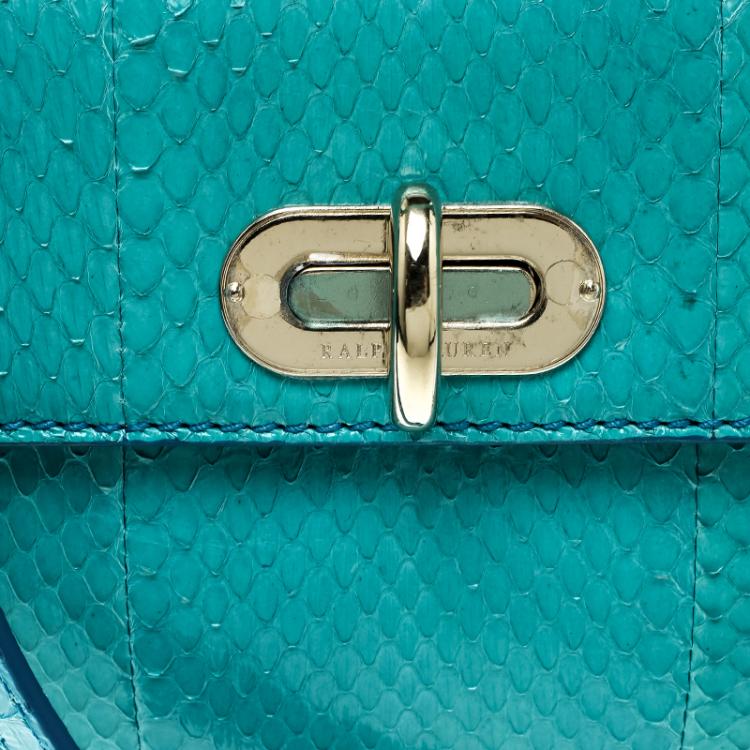 Pre Owned Ralph Lauren Turquoise Python Mini Tiffin Top Handle Bag