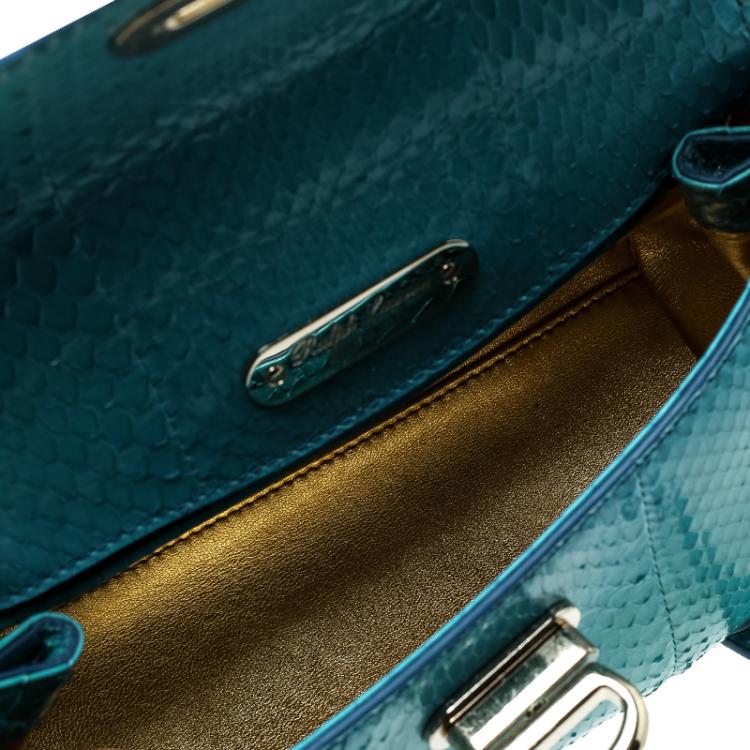 Pre Owned Ralph Lauren Turquoise Python Mini Tiffin Top Handle Bag