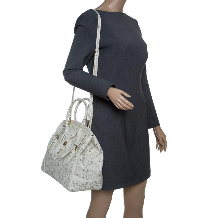 Pre Owned Ralph Lauren Cream Leather Ricky Top Handle Bag