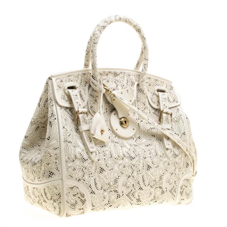 Pre Owned Ralph Lauren Cream Leather Ricky Top Handle Bag
