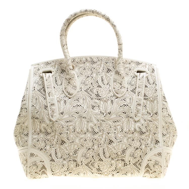 Pre Owned Ralph Lauren Cream Leather Ricky Top Handle Bag