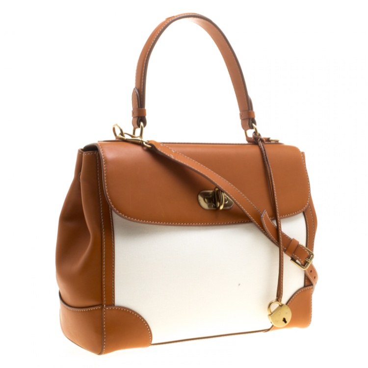 Pre Owned Ralph Lauren Brown/White Leather and Canvas Tiffin 33 Bag