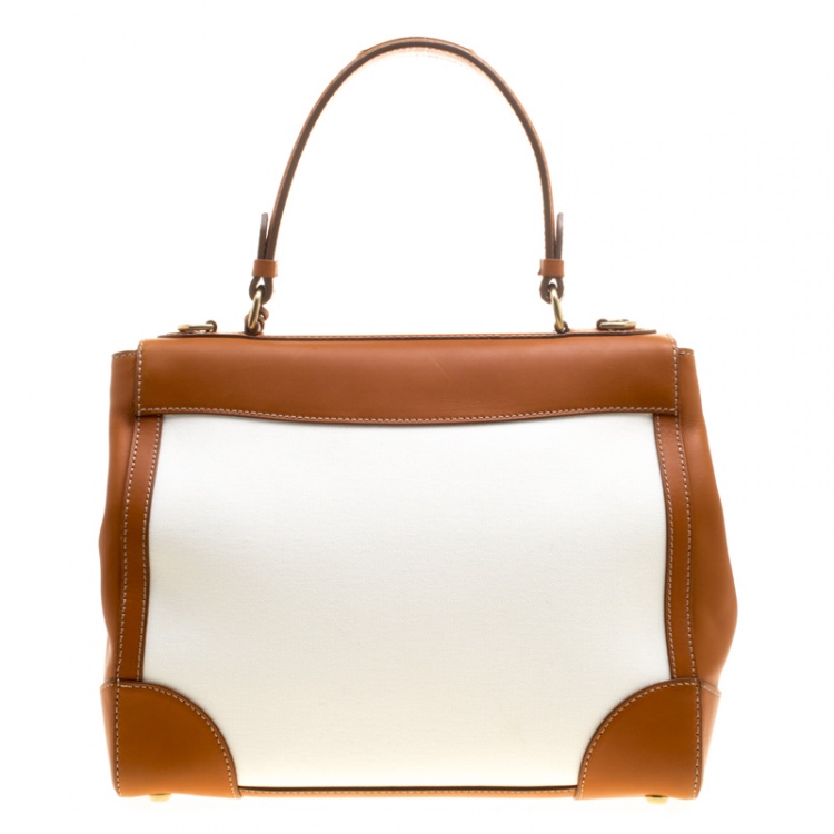 Pre Owned Ralph Lauren Brown/White Leather and Canvas Tiffin 33 Bag