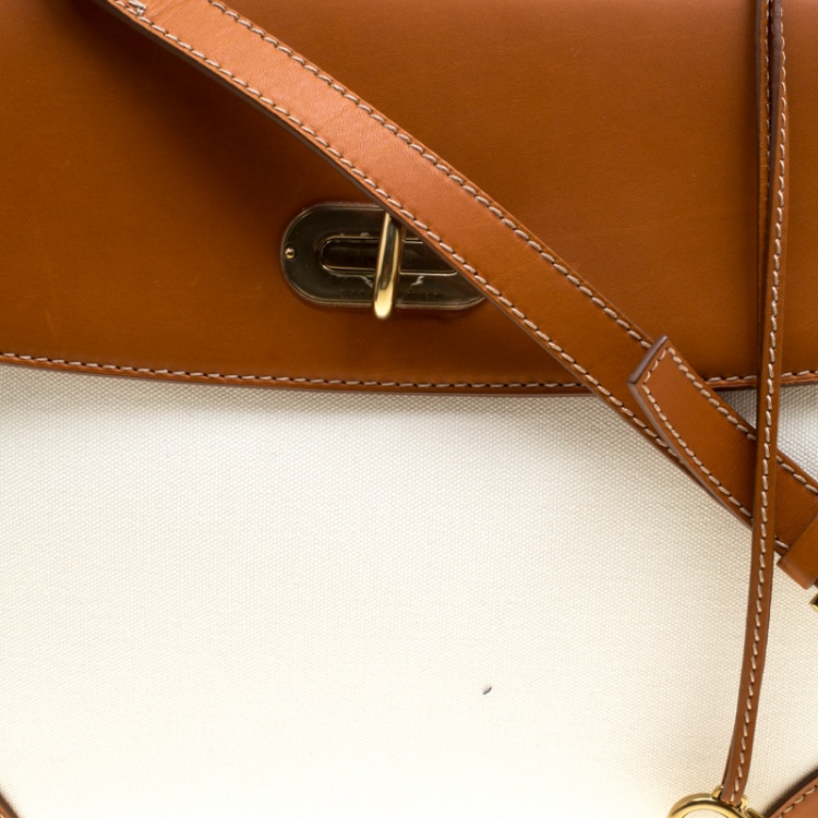 Pre Owned Ralph Lauren Brown/White Leather and Canvas Tiffin 33 Bag