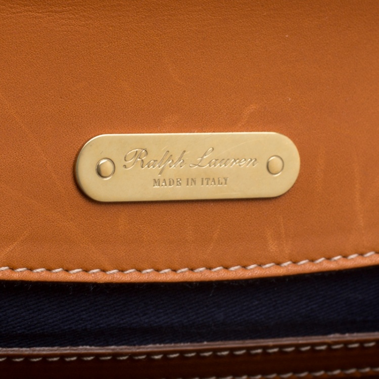 Pre Owned Ralph Lauren Brown/White Leather and Canvas Tiffin 33 Bag